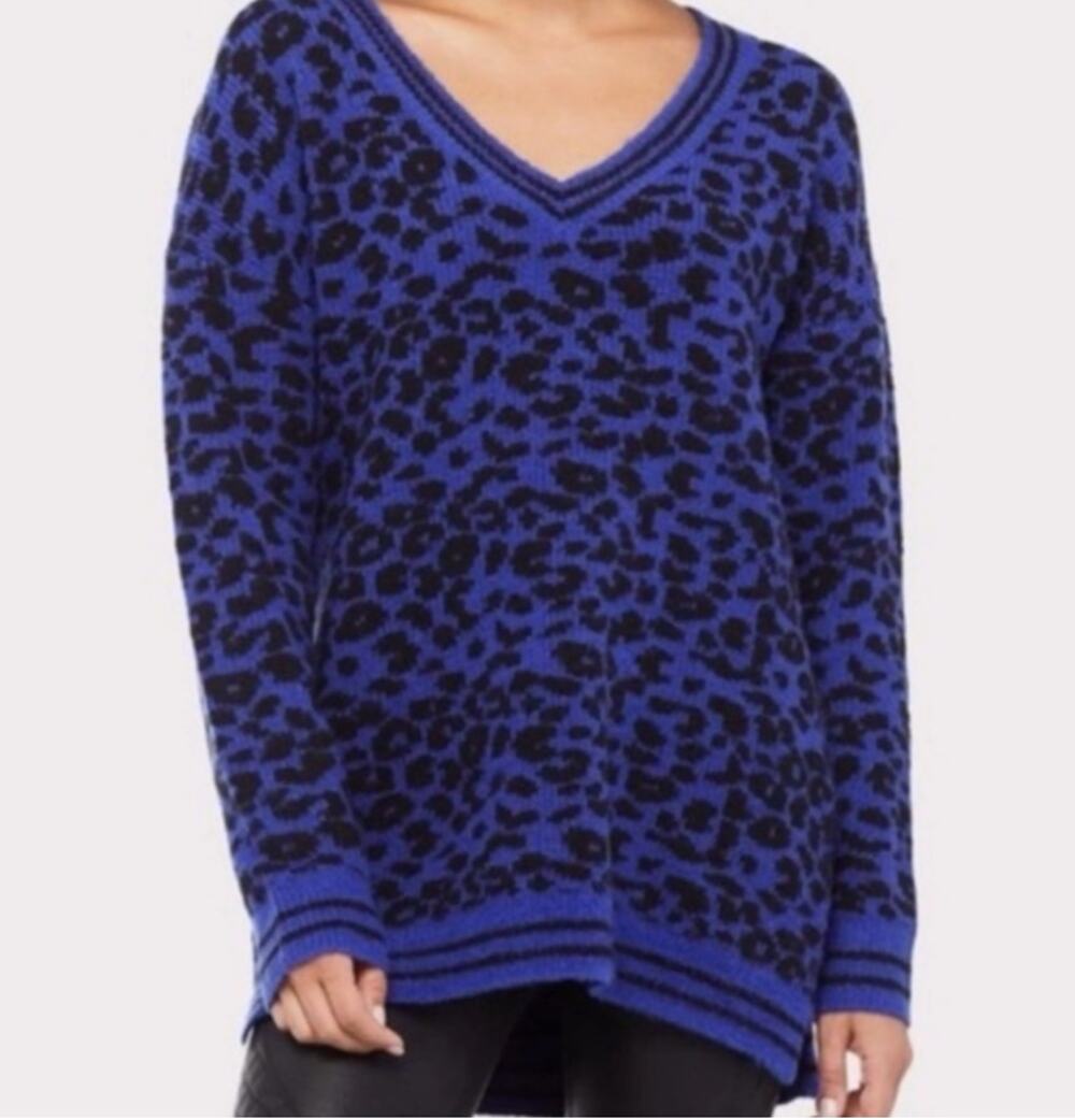 JOHN & JENN Evereve Blue Black V Neck Tunic Length Sweater // S